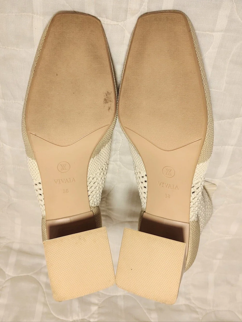VIVAIA Melissa Square Toe Perforated Knit Sock Ankle Boots Cream Size 38 / 7.5